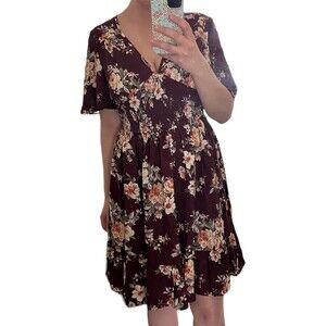 New target exhilaration red floral V-neck dress spring summer